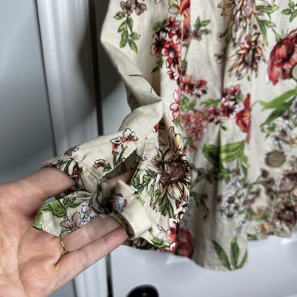 VTG Hester & Orchard Linen Blend Floral Blouse XL Cottagecore Button Front Top - Picture 6 of 14